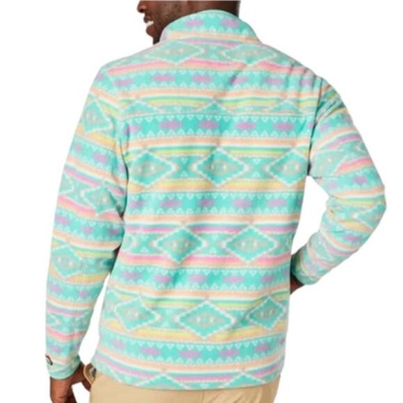 Chubbie's The Flame Commander Fleece Quarter Zip Teal & Pink Aztec Pullover - Picture 2 of 9